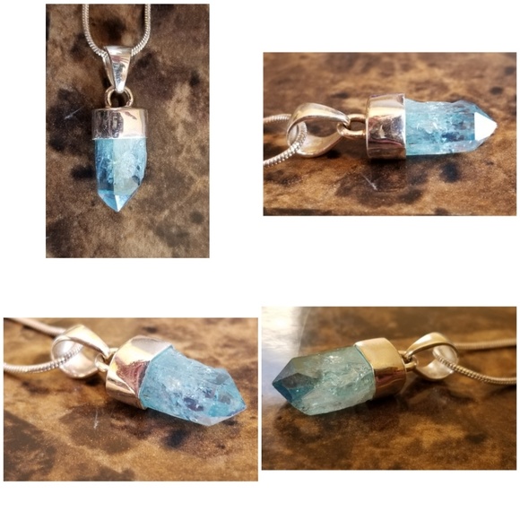 Genuine 6ct Aqumarine Crystal Pendant Necklace - Picture 3 of 4